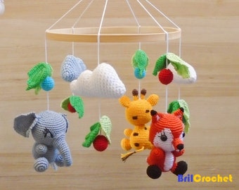 Crochet Baby Mobile: Safari Animals, Clouds & Leaves Nursery Decor