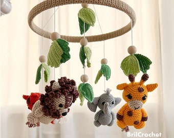 Safari Baby Mobile Jungle Animal Handcrafted Safari Theme Crochet Baby Mobile, Animal Nursery Decor, Baby Gift Safari theme