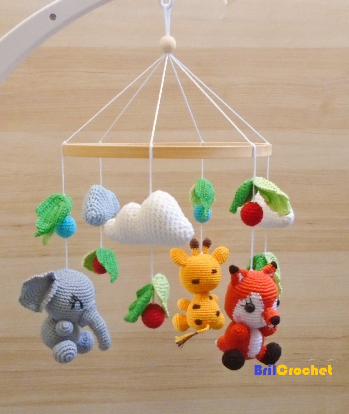 Crochet Cute Safari Animals Baby Mobile 🦁🦓🐒🐘🦒 main image 0