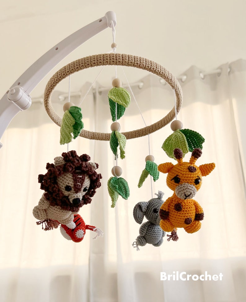 Crochet Safari Baby Mobile: Handmade Jungle Animal Nursery Decor - Etsy