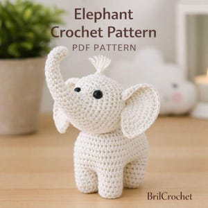 Patrón de elefante blanco a crochet / Diseño minimalista de amigurumi / Tutorial fácil de animales a crochet en PDF