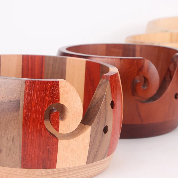 Handcrafted Wooden Yarn Bowl with Holes - Elegant Yarn Storage and Crochet Bowl Holder for DIY Knitting and Crocheting