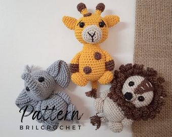 Amigurumi Safari Animal Crochet Pattern: Elephant, Lion, Giraffe (PDF Pattern)