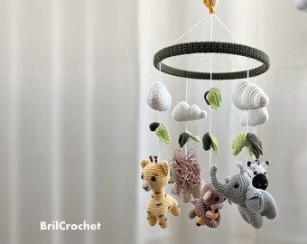 Crochet Safari Baby Mobile: Handmade Jungle Animals Nursery Decor