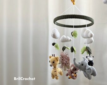 Jungle baby mobile Safari crib mobile neutral theme baby mobile Handmade baby mobile safari crochet baby crib mobile jungle crochet animal