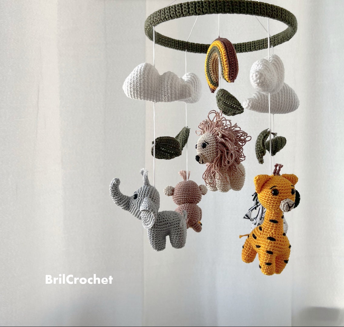 Handcrafted Safari Theme Crochet Baby Mobile, Crochet Nursery