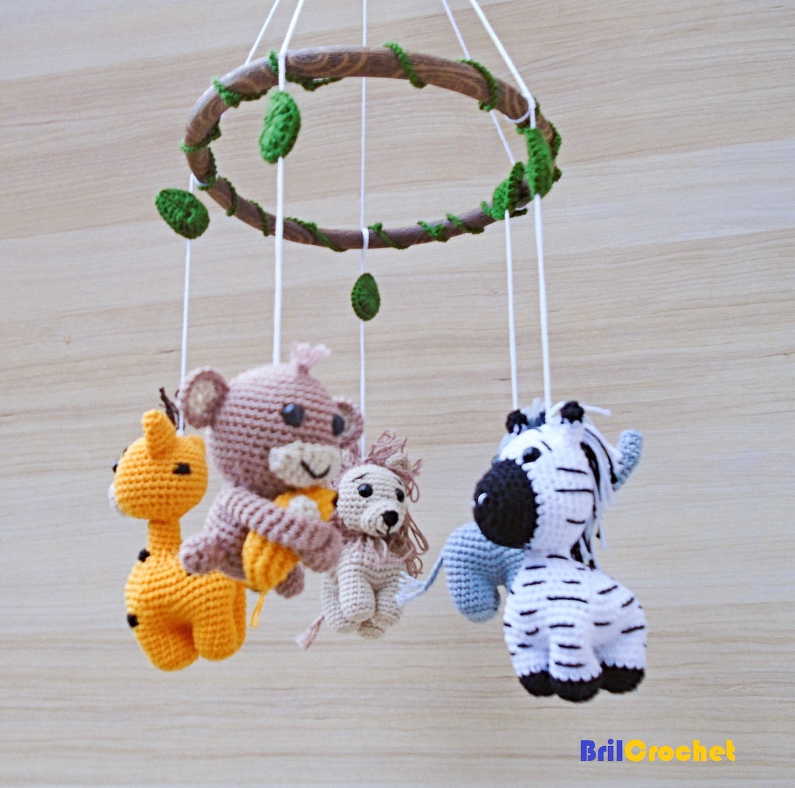Crochet Cute Safari Animals Baby Mobile 🦁🦓🐒🐘🦒 main image 1