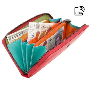 Multi Colour Leather Womens Wallet / RFID Zip Around Wallet 
