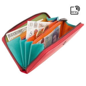 Porte-monnaie pour femme VISCONTI RED - Porte-monnaie pour femme - Porte-monnaie en cuir - Portefeuilles pour femme - Porte-monnaie avec protection anti-RFID - Porte-monnaie coloré - Porte-monnaie zippé
