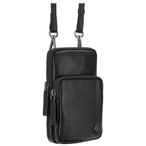 Pochette de voyage pour le cou/Petite pochette pour téléphone portable/Petite pochette de voyage - Noir - Sacs en cuir unisexe - Collection de sacs à bandoulière VISCONTI - S5