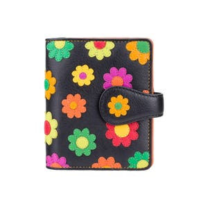 VISCONTI Flower Designer Purse - Ladies Purse - Womens Wallet - Genuine Leather RFID - DS80 - Button Close Purse - Handmade