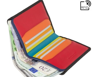 Colorful BiFold Minimalist Card Wallet For Men - Card Holder Wallet - Slim Wallet - Leather Wallets for Men - SP60 RFID Blocking