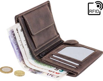 VISCONTI Leather Wallet - Oil BROWN - Hunters Collection - Small Expandable Wallet - 708 - Cash and Coin Holder - Card Case - Bi-Fold - RFID