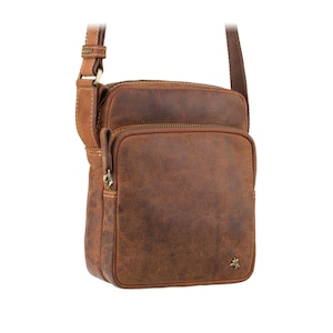 Petit sac en cuir fait main - Petite sacoche en cuir bandoulière - Sacs en cuir pour homme VISCONTI - Cuir premium Havanna Tan - TC68