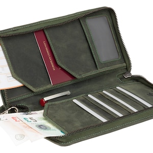 VISCONTI Leder Reisebrieftasche - Grünes Leder - Flügel - Passhülle - Reisepasshülle - Dokumentenhalter - Premium Leder