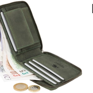 VISCONTI Leather Wallet - Oil GREEN - Hunters Collection - Zip Around Wallet - 702 - Cash and Coin Holder - Card Case - Bi-Fold - RFID
