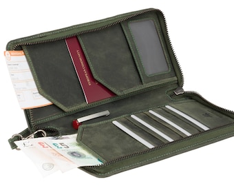 VISCONTI Leather Travel Wallet - Oil GREEN - Wing - Passport Cover - Passport Holder - Travel Document Holder - Premium Leather
