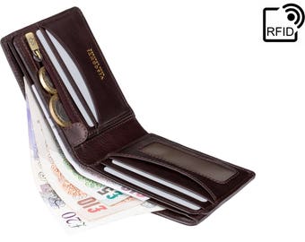 VISCONTI - Braunes Leder Portemonnaie mit RFID-Schutz - Schlankes Portemonnaie - Portemonnaie für Männer - Veg Tan Premium Leder - Karte & Münze