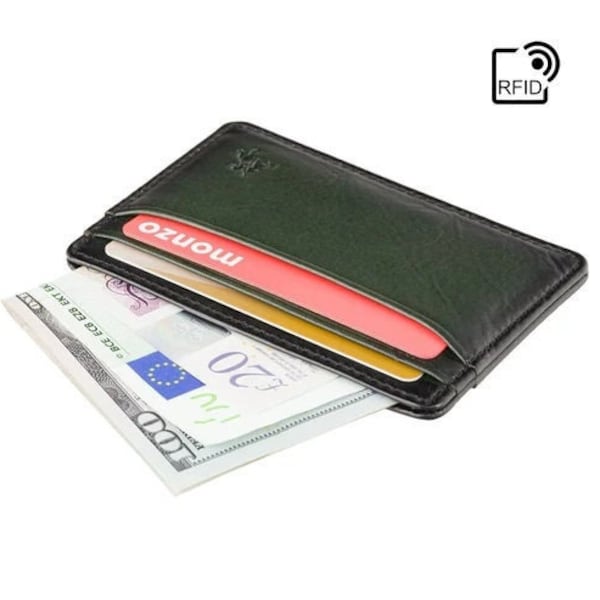 RFID Blocking Slim Card Wallet by VISCONTI - Slim Leather Card Holder Handmade - Burnished Green Leather - Front Pocket Wallet - Evan AT54