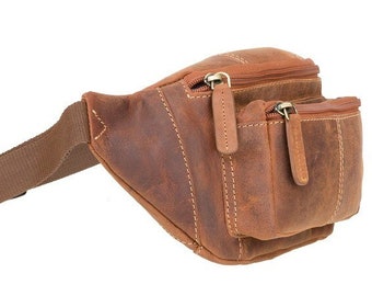 VISCONTI Classic Bum Bag - Ziptop Bag - Oiled Tan - Leather Bum Bag - Waist Bag - Unisex - 720