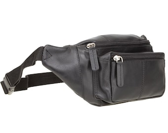 Sac Bum en Cuir Noir de VISCONTI - Sac Ziptop - Noir - Sac Cuir - Sac Taille - Unisexe - 720