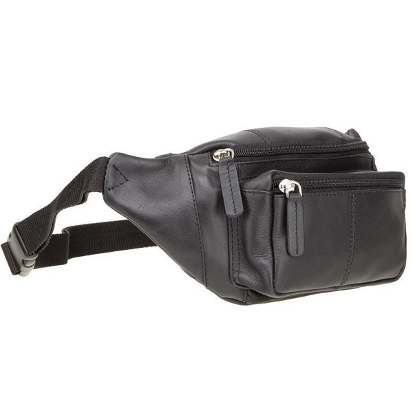 Black Leather Bum Bag by VISCONTI - Ziptop Bag - Black - Leather Bum Bag - Waist Bag - Unisex - 720