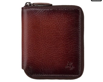 Portefeuille zippé en cuir bruni - Portefeuille sécurisé de haute qualité fait main par VISCONTI - AT65 - Portefeuille anti-RFID - Meilleurs cadeaux pour homme