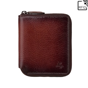 Burnished Leather Zip Around Wallet - High Quality Secure Wallet Handmade by VISCONTI - AT65 - RFID Blocking Wallet - Best Gifts For Men