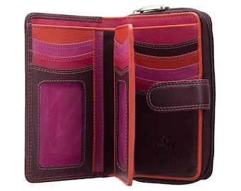 Designer Rio Collection Purse - Ladies Wallet - Womens Wallets - Genuine Leather RFID Blocking - Button Close Purse - R13 Plum