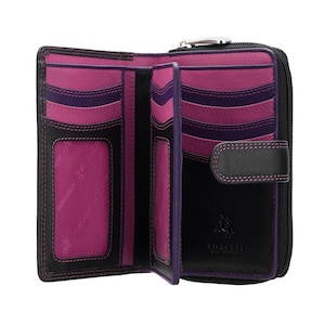 Purse For Lots Of Cards - Ladies Wallet - Womens Wallets - Genuine Leather RFID Blocking - Button Close Purse - R13 Berry