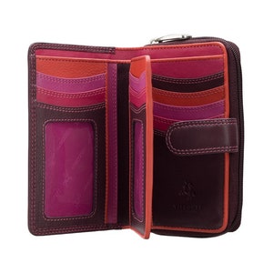 Cartera de diseñador Rio Collection - Cartera para mujer - Carteras para mujer - Cartera de piel auténtica con bloqueo RFID - Cartera con cierre de botón - R13 Plum