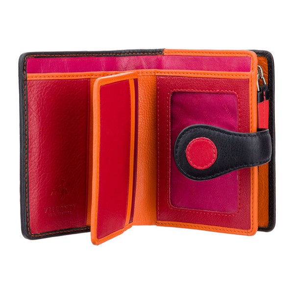 Handmade in UK Purse Wallet - Berry Ladies Wallet - Womens Wallets - Genuine Leather RFID Blocking - Button Close Purse - P3 Pluto
