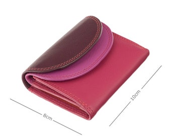 Visconti Rio Collection Women's Leather Purse Wallet - Plum With Fuchsia Stitching | Compact Card Holder Organizer