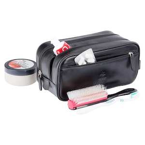VISCONTI Italian Black Luxury Leather Wash Bag - Dopp Bag - Mens Bag - Veg Tan Leather - MZ100