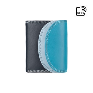Small RFID Blocking Purse - Rainbow Collection Cute and Small Leather Purse - Cash and Card Wallet for Ladies - Blue Leather