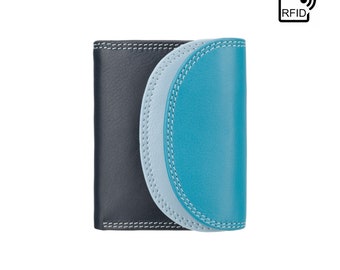 Small RFID Blocking Purse - Rainbow Collection Cute and Small Leather Purse - Cash and Card Wallet for Ladies - Blue Leather
