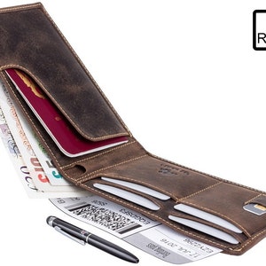 Carteira de couro para passaporte VISCONTI com RFID - Oil Brown - Jet - Capa para passaporte - Porta-passaporte - Caneta de marca grátis - Couro premium