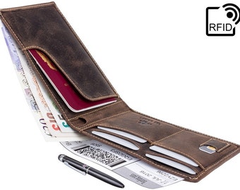 VISCONTI Leather Passport Wallet with RFID - Oil Brown - Jet - Passport Cover - Passport Holder - Free Branded Pen - Premium Leather