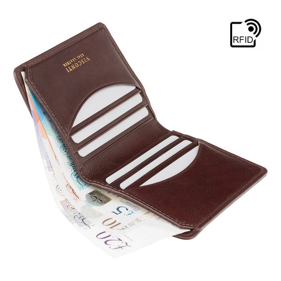 Nuevo protegido RFID Premium Cartera de Cuero Real Marrón soporte tarjeta de crédito Bolso
