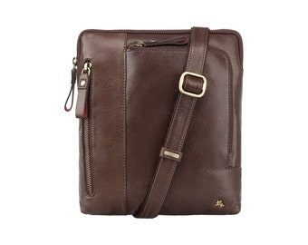 Tablet Bag by VISCONTI - Roy (M) - Brown - Natural Full Grain Leather Messenger Bag A5 - Luxury -  ML20