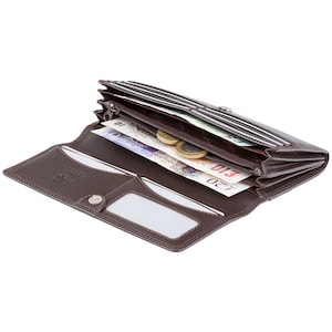 Monedero de piel auténtica color marrón oscuro para mujer de VISCONTI - Monedero RFID - Monedero grande - HT35