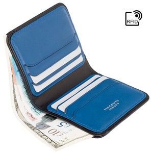 Portafoglio in pelle super sottile RFID - Nero / Blu - Portafoglio porta carte - Portafoglio minimalista - Portafogli in pelle per uomo - VSL34 - Confezione regalo