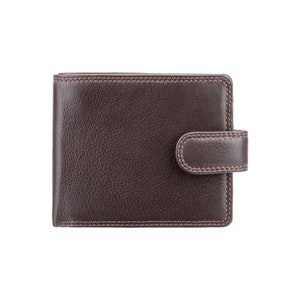Monedero de piel de primera calidad VISCONTI RFID para billetes y tarjetas con botón - Chocolate - Monedero para tarjetas para hombre - Monederos de piel para hombre - HT9 - En caja de regalo