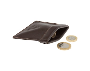 Snap Close Coin Purse - Leather Coin Purse - Premium Leather - Perfect For Coin or Small Key Storage - Brown