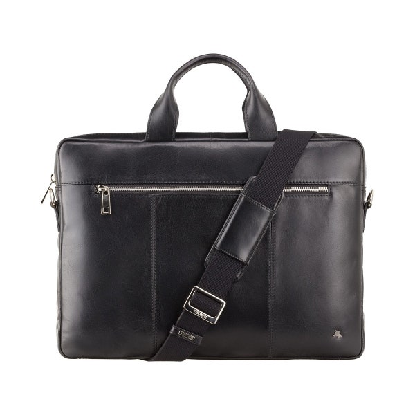 Slim Men's Bag In Leather - VISCONTI Merlin Messengers - Charles - Black - 13" Slim Laptop Briefcase -  ML28