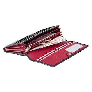 Matinee Purse in Black/Red - Ladies Wallet - Womens Wallets - Genuine Leather RFID Blocking - Button Close Purse - CD21 Topaz