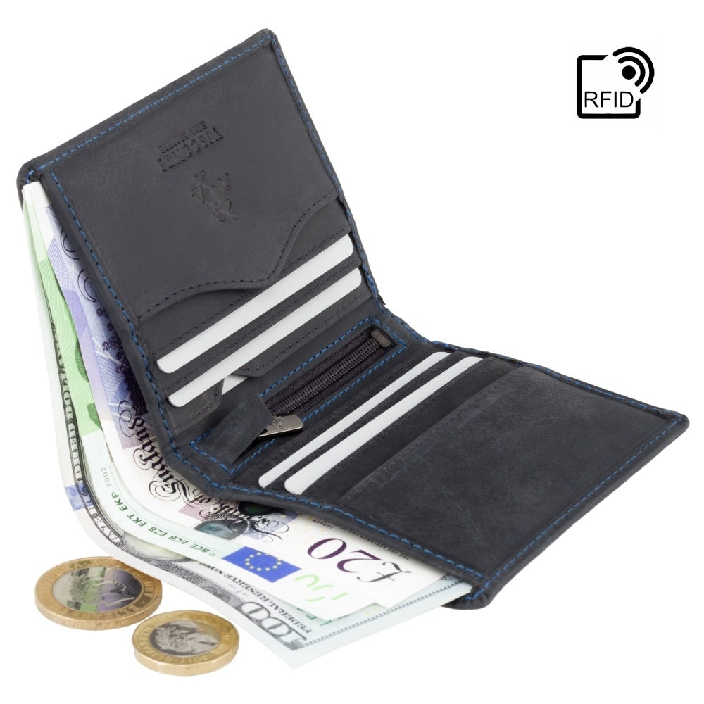 VISCONTI RFID - olio blu cacciatori collezione - portatessere - 705 - Bi-Fold - portafoglio in pelle - portafoglio piccolo - uomo portafoglio - titolare della carta