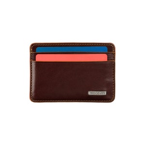 Porta carte sottile con blocco RFID di VISCONTI - Porta carte sottile in pelle fatto a mano in pelle marrone - Portafoglio con tasca frontale - Trento