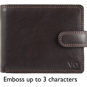 Cartera de piel personalizada con bloqueo RFID para hombre - Marrón chocolate - HT13 - En caja de regalo - La más vendida - Cartera con relieve
