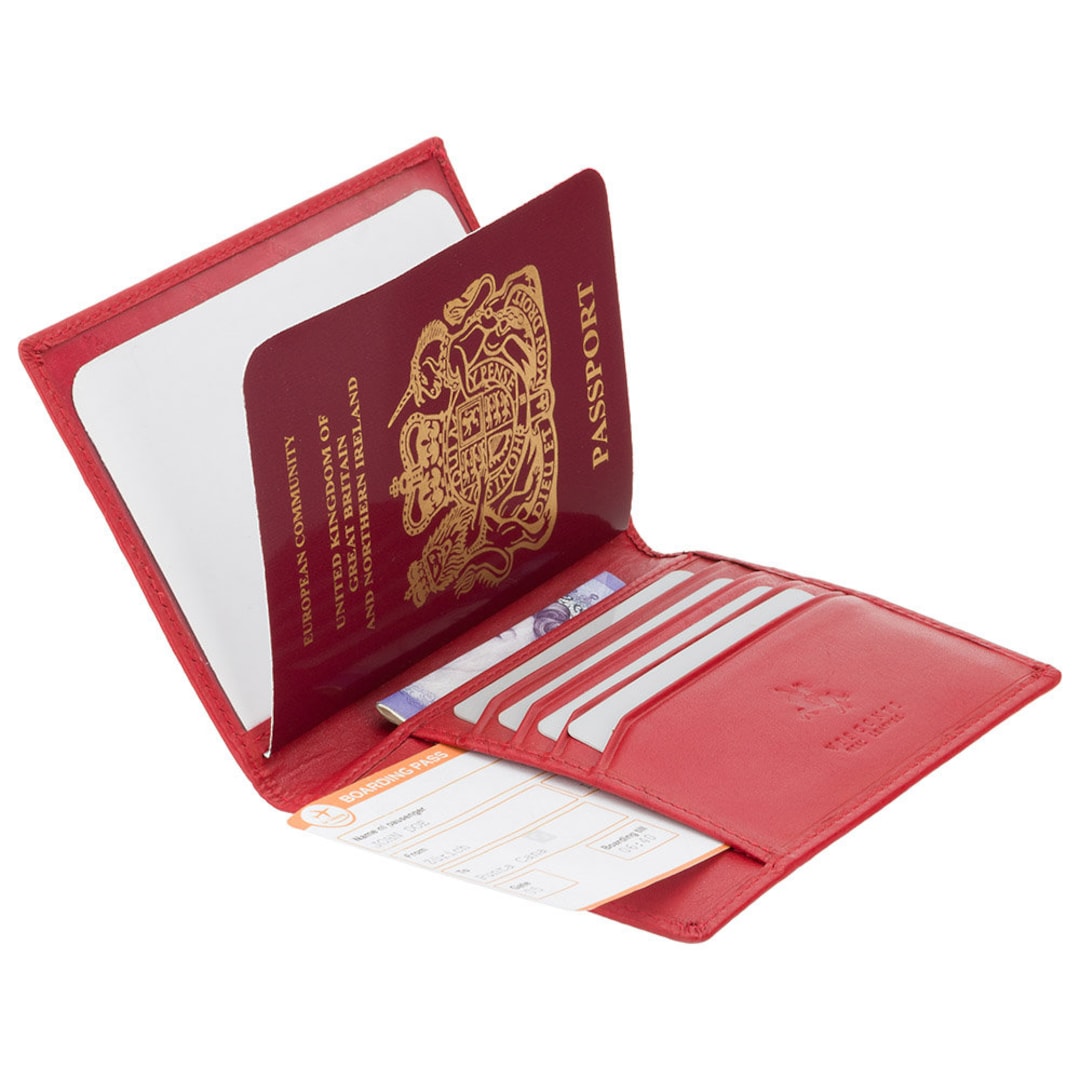 VISCONTI RFID Blocking Passport Wallet Red Passport Holder Card Wallet